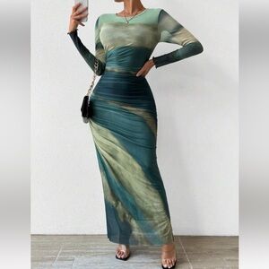 Ombré Green and Blue Women's Dress XL